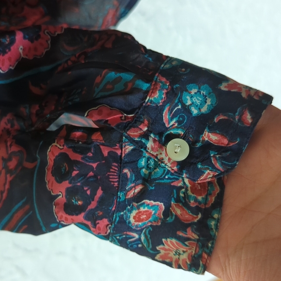 Lucky Brand Silk Boho Western Psychedelic Floral Button Up Shirt - Picture 5 of 5